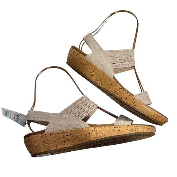 Skechers sandals womens 7 Brie Most Wanted Wedge beige fabric slingback foam - Picture 7 of 11
